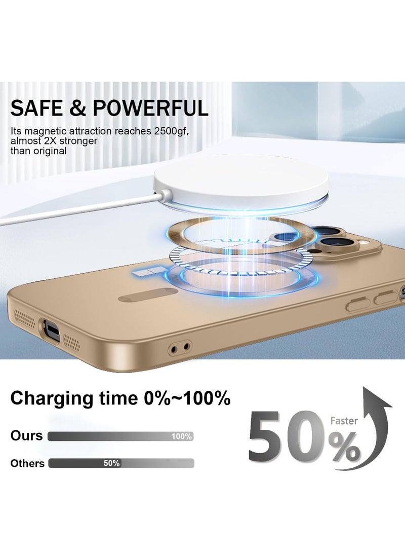 جراب مغناطيسي لهاتف iPhone 13 Pro Max MagSafe مع واقي لعدسة الكاميرا، حماية كاملة، جراب هاتف نحيف ناعم مقاوم للصدمات ومضاد للخدش ومتين من مادة TPU لهاتف iPhone 13 Pro Max (ذهبي) - Image 3