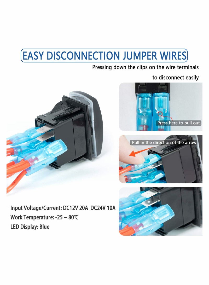 Loquat Waterproof Rocker Switch Toggle ON OFF Red LED Light 12V 20A 24V 10A 7Pin with Jumper Wires Set for Automotive Cars Vehicles Marine Boats Trucks Trailers 4x4 Caravans RVs ATV UTV and More - Image 3