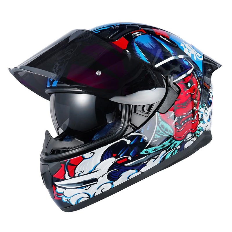 HAX Obsidian Full Face Dual Visor Adult Motorcycle Helmet for Motorbike Street Bike with Pinlock Ready DOT Approved Samurai Red L