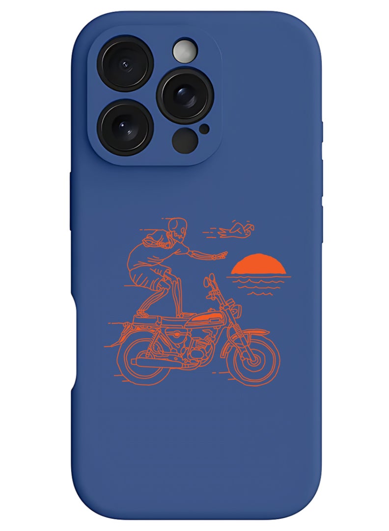 Theodor iPhone 16 Pro Max Blue Protective Slim Fit Case Liquid Silicone Cover with Full Body Protection Anti-Scratch Shockproof Case For iPhone - Skull Rider orange - Image 1