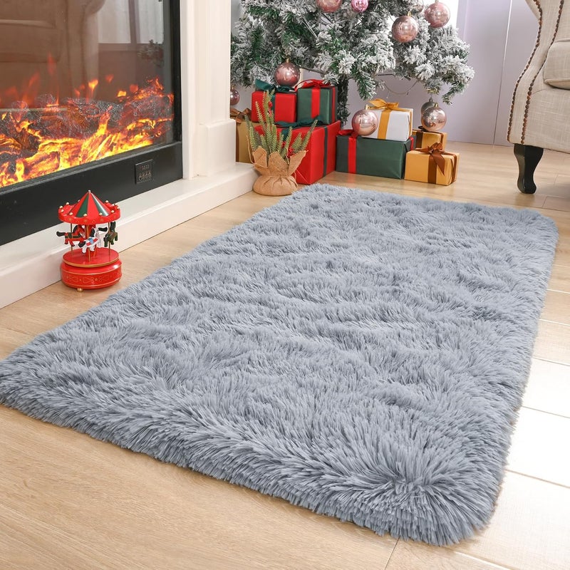 Keeko Small Bedroom Runner Rug 2x4, Grey Fluffy Bedside Rugs for Kids Room Nursery Living Room Shag Entryway Throw Rug Fuzzy Indoor Area Carpet Cute Rugs for Boy Baby Girl Room Dorm Decor - Image 3