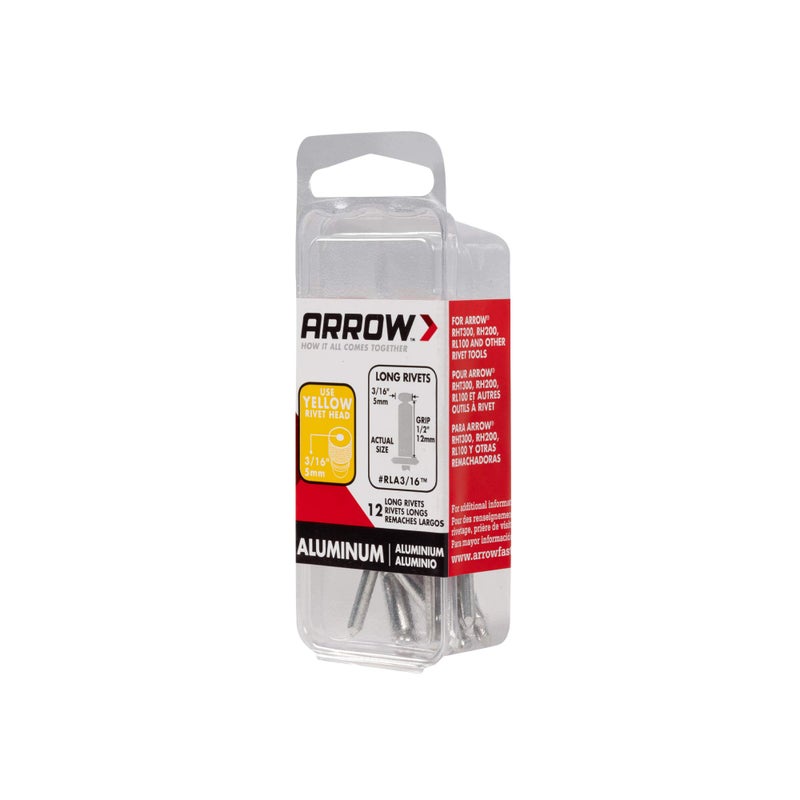Arrow Fastener مسامير ريفيت ألومنيوم طويلة Arrow RLA3/16IP بحجم 3/16 بوصة للمعادن، القماش، الجلد، وإصلاح السيارات، عبوة 50 - Image 2