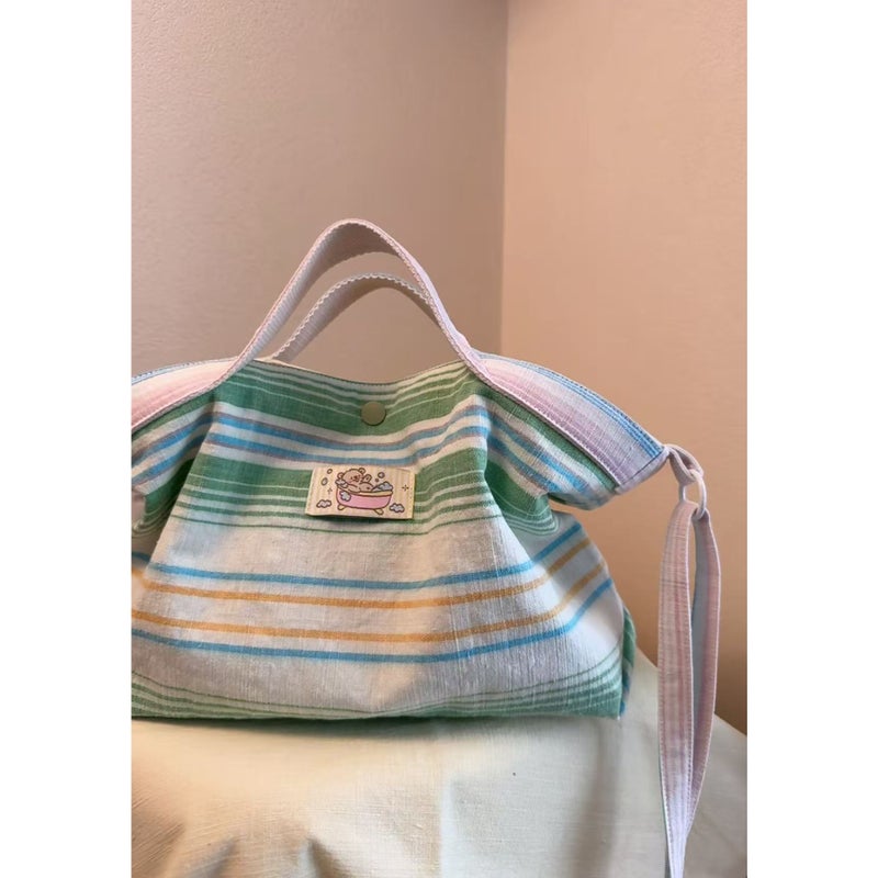 Striped Canvas Tote Bag with Color Block - Image 5
