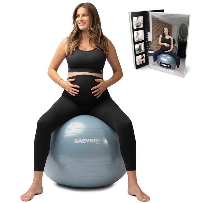BABYGO Birthing Ball - Pregnancy Yoga Labor & Exercise Ball & Book Set Trimester Targeting, Maternity Physio, Birth & Recovery Plan Included Anti Burst Eco Friendly (Mist, 65cm) - Image 1