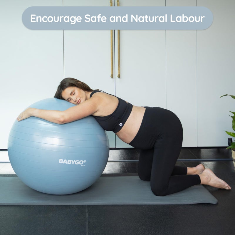 BABYGO Birthing Ball - Pregnancy Yoga Labor & Exercise Ball & Book Set Trimester Targeting, Maternity Physio, Birth & Recovery Plan Included Anti Burst Eco Friendly (Mist, 65cm) - Image 2