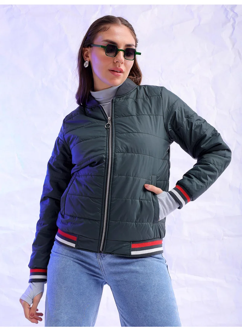 مرفوعة Women Casual Regular Fit Long Sleeve Puffer Jacket With Rib