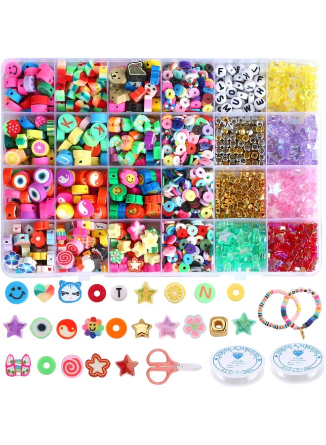 1450Pcs Fruit Smiley Clay Beads for Bracelet Making Kit Jewelry Necklace Gifts, Handmade Polymer Beads with Colored Stars, Letters and Crystal Elastic String - Image 1