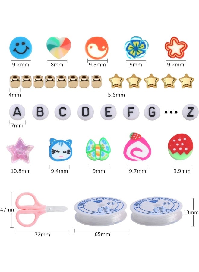 1450Pcs Fruit Smiley Clay Beads for Bracelet Making Kit Jewelry Necklace Gifts, Handmade Polymer Beads with Colored Stars, Letters and Crystal Elastic String - Image 5