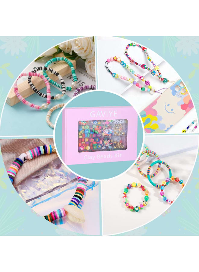 1450Pcs Fruit Smiley Clay Beads for Bracelet Making Kit Jewelry Necklace Gifts, Handmade Polymer Beads with Colored Stars, Letters and Crystal Elastic String - Image 3