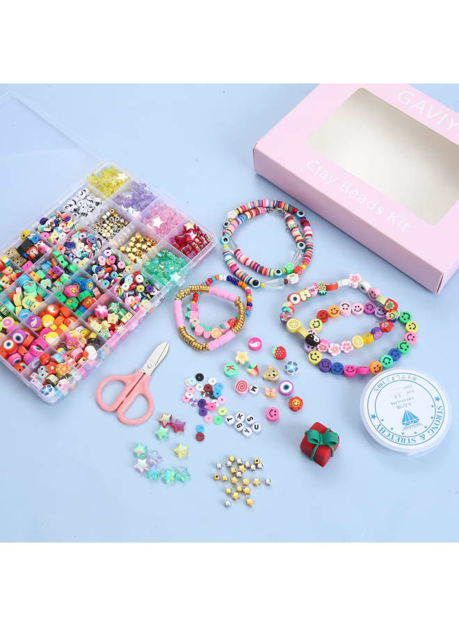 1450Pcs Fruit Smiley Clay Beads for Bracelet Making Kit Jewelry Necklace Gifts, Handmade Polymer Beads with Colored Stars, Letters and Crystal Elastic String - Image 4