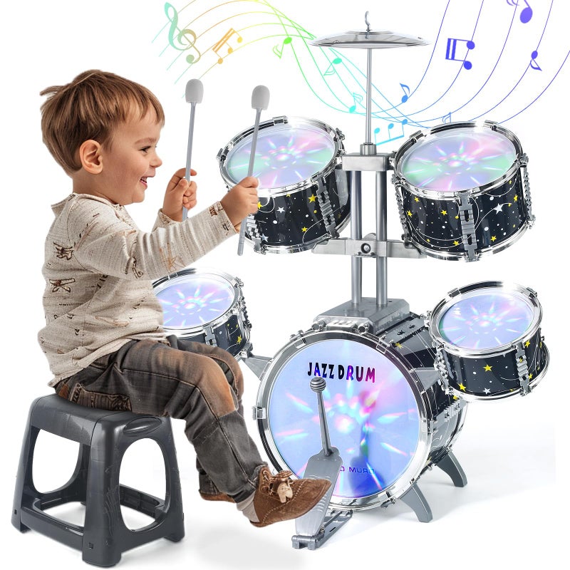 CAPTAIN CHAOWING Kids Drum Set for Toddlers 13 Upgraded Jazz Drum Set for Kids Musical Instrument Toys Lights All Plastic Percussion Beginner kit for Boys Girls Toddlers Aged 35 57 - Image 3