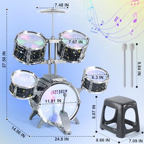 CAPTAIN CHAOWING Kids Drum Set for Toddlers 13 Upgraded Jazz Drum Set for Kids Musical Instrument Toys Lights All Plastic Percussion Beginner kit for Boys Girls Toddlers Aged 35 57 - Image 5
