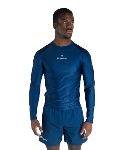 Progress Jiu Jitsu Academy Long Sleeve Sleeve Rashguard Comfortable and Durable BJJ Rash Guard Flexible Rash Guard for Grappling MoistureWicking Compression Tops for Men and Women Navy M - Image 1