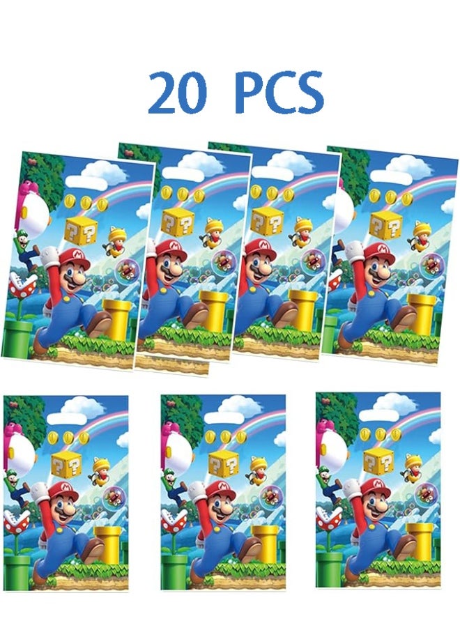 Mario 20pcs Cartoon Mario Pattern Birthday Party Supplies, Cartoon Candy Bags, Tote Bags, Kids Gift Bags, Adult Birthday Party Decorations  - Image 1