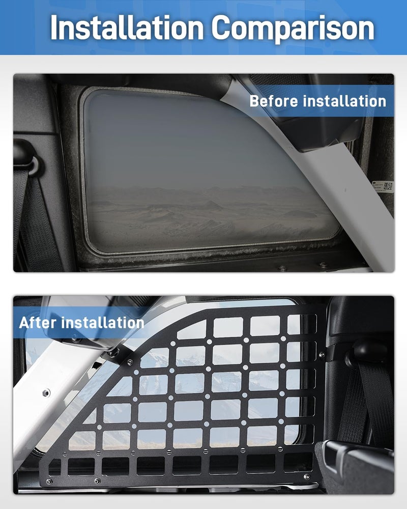 ROADER Rear Window Side Storage Racks for Ford Bronco 2021-2023 - Black Molle Panel Storage Extension Frame (2pcs) - Image 5