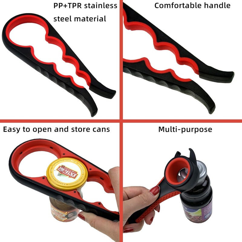 GZLT Jar Opener for Seniors with Arthritis,Jar Opener for Weak Hands,5-in-1 Bottle Opener,4-in-1 Can Opener… (Red-B) - Image 5