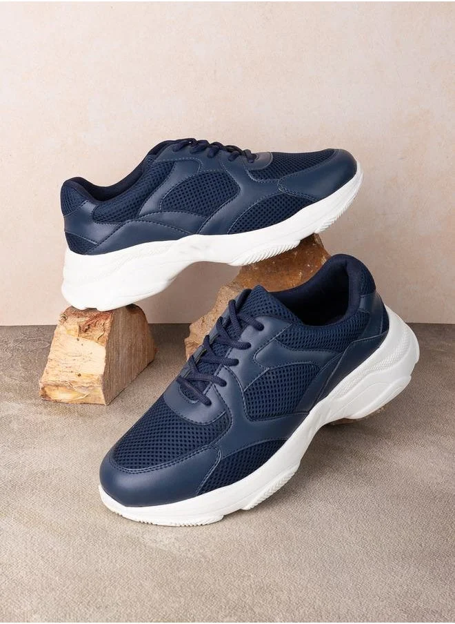 Styli Quilted Mesh Insert Thick Sole Lace Up Sneakers