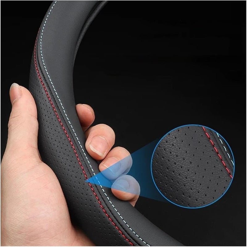 Carbon Fiber Black Leather Steering Wheel Cover Non Slip Breathable All Season Fit - Image 3