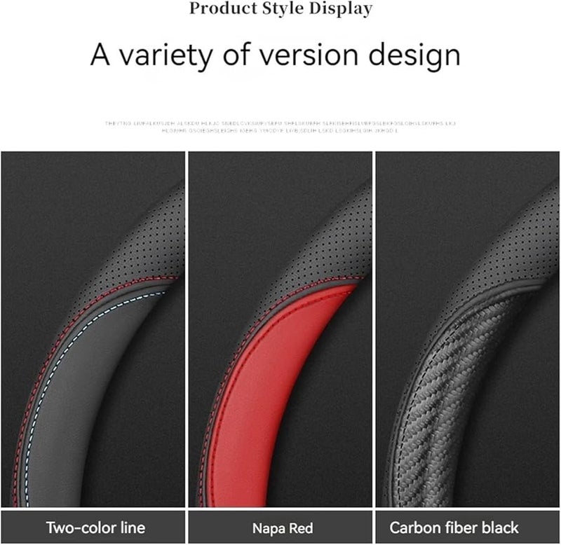 Carbon Fiber Black Leather Steering Wheel Cover Non Slip Breathable All Season Fit - Image 5