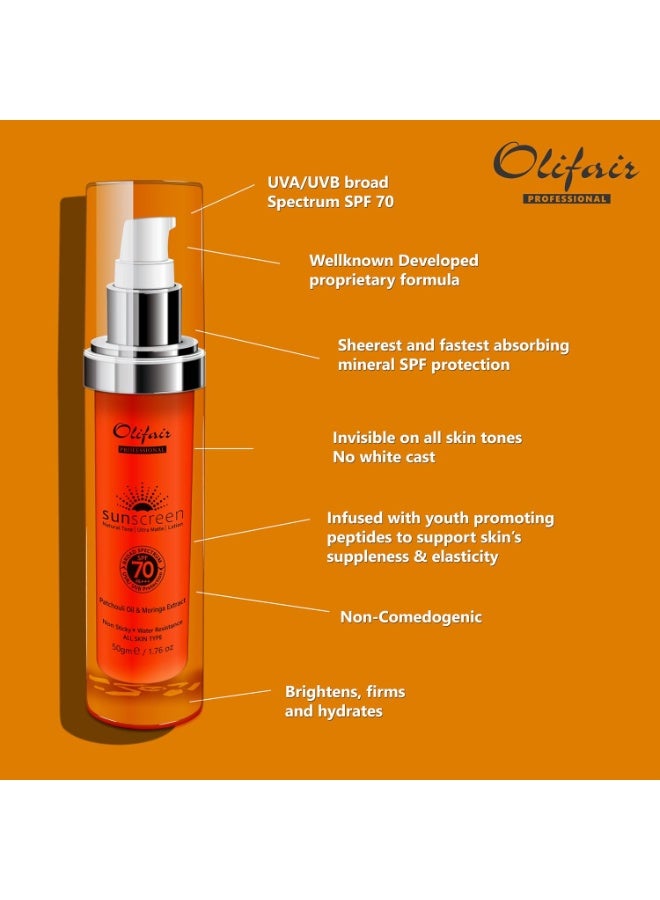 Olifair لوشن واقي شمس أوليفير ألترا ماتي SPF 70++ مع زيت الباتشولي، غير لزج ودسم، لجميع أنواع البشرة - 50 جرام - Image 2