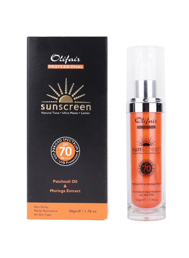 Olifair لوشن واقي شمس أوليفير ألترا ماتي SPF 70++ مع زيت الباتشولي، غير لزج ودسم، لجميع أنواع البشرة - 50 جرام - Image 1
