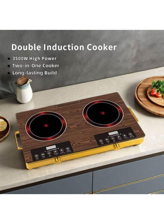 SILVER LOVE Portable Dual Induction Cooktop with 2 Burners, 3500W Electric Induction Cooker, LCD Touch Control, 4-Hour Timer, Child Safety Lock, Scratch-Resistant Ceramic Glass Surface, Magnetic Cookware Compatible - Image 3