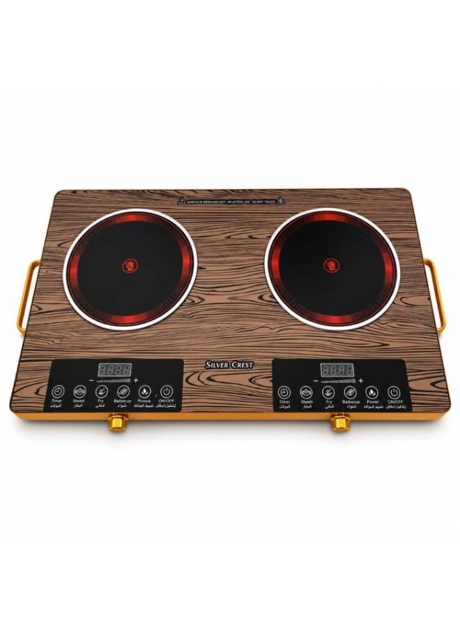 SILVER LOVE Portable Dual Induction Cooktop with 2 Burners, 3500W Electric Induction Cooker, LCD Touch Control, 4-Hour Timer, Child Safety Lock, Scratch-Resistant Ceramic Glass Surface, Magnetic Cookware Compatible - Image 1