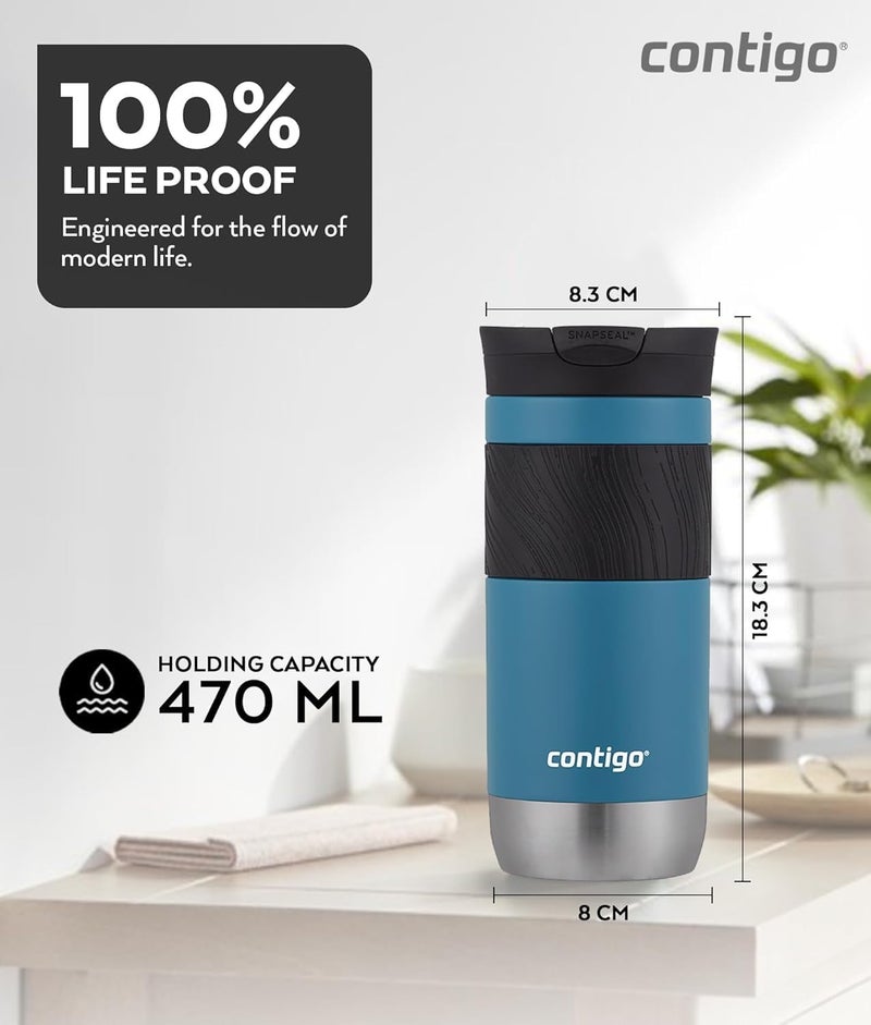 كونتيجو بايرون 2.0 كوب حراري، كوب معزول من الفولاذ المقاوم للصدأ مع إغلاق Snapseal، كوب قهوة للسفر، مانع للتسرب بنسبة 100%، غطاء آمن للغسالة، خالٍ من BPA، يحافظ على الدفء لمدة تصل إلى 6 ساعات، 470 مل - Image 1