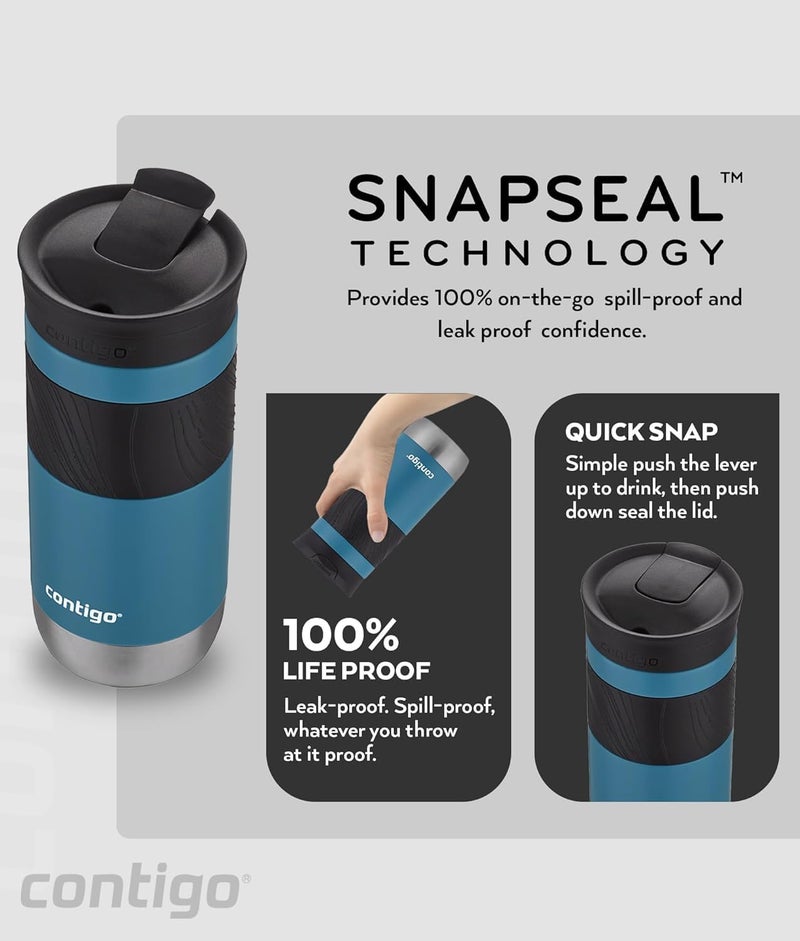 كونتيجو بايرون 2.0 كوب حراري، كوب معزول من الفولاذ المقاوم للصدأ مع إغلاق Snapseal، كوب قهوة للسفر، مانع للتسرب بنسبة 100%، غطاء آمن للغسالة، خالٍ من BPA، يحافظ على الدفء لمدة تصل إلى 6 ساعات، 470 مل - Image 2