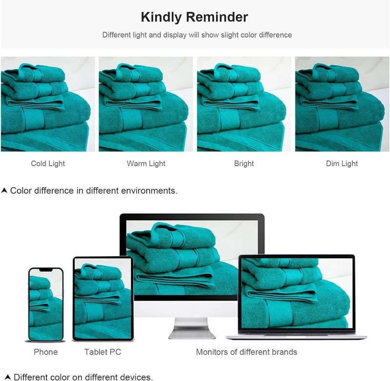 COZYART Turquoise Bath Towels Set 6 Piece, Luxury 100% Turkish Cotton 650GSM Hotel Quality, Soft, Absorbent,Towel Sets for Bathroom | 2 Bath Towels 2 Hand Towels 2 Washcloths - Image 5