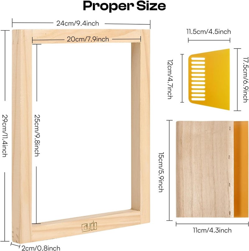 Caydo Screen Printing Frame with Screen Printing Squeegee for T-Shirts, Backpacks, Handbags DIY Printing, 8 x 10 Inch Wood Silk Screen with 110 White Mesh - Image 2