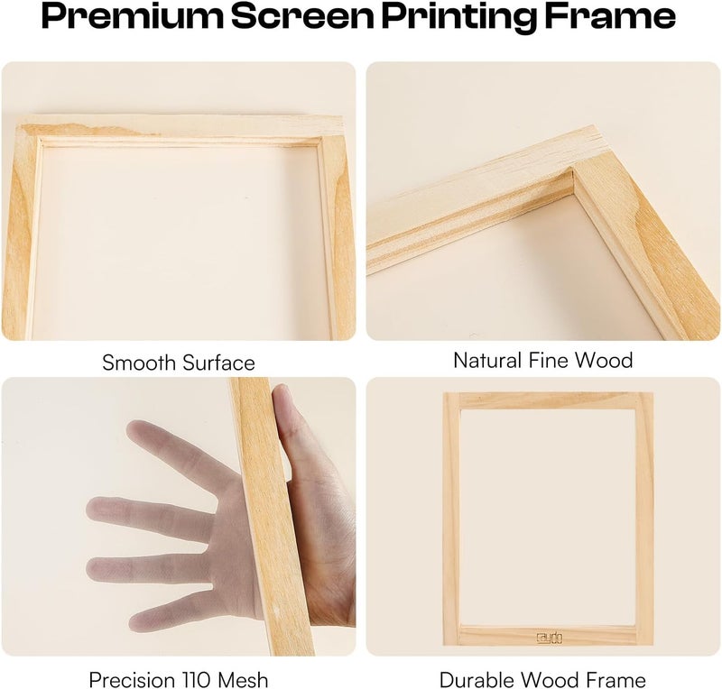 Caydo Screen Printing Frame with Screen Printing Squeegee for T-Shirts, Backpacks, Handbags DIY Printing, 8 x 10 Inch Wood Silk Screen with 110 White Mesh - Image 3
