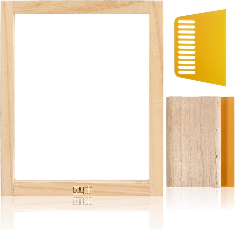Caydo Screen Printing Frame with Screen Printing Squeegee for T-Shirts, Backpacks, Handbags DIY Printing, 8 x 10 Inch Wood Silk Screen with 110 White Mesh - Image 1