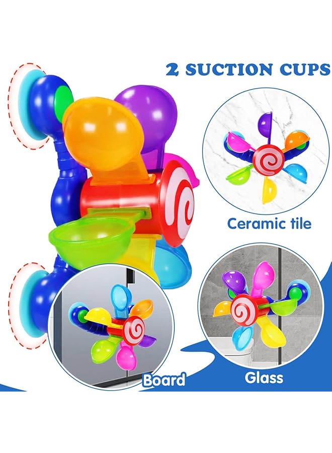 Excefore Bath Toys For Kids Windmill Bathtub Toy For Toddlers 1 2 3 4 Years Old Waterfall Toy With Suction Cups Bathroom Strong Suckers Water Scoop Fun Bath Toys For Toddlers Boys Girls 1 4 Years - Image 2