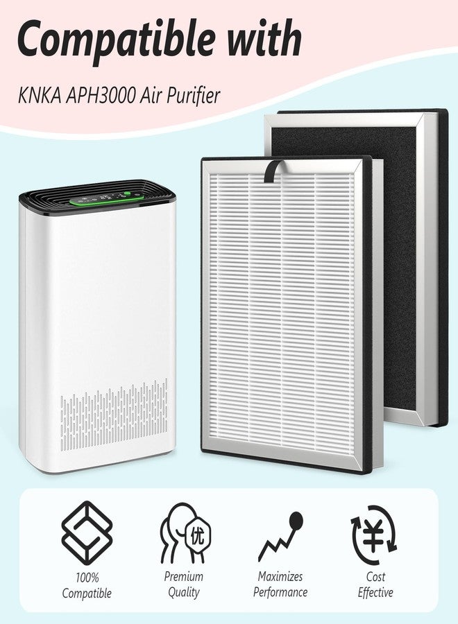 XBWW عبوتان من فلاتر بديلة لجهاز تنقية الهواء APH3000 من KNKA، متوافقة مع جهاز تنقية الهواء APH3000 للمنازل والغرف الكبيرة وغرف النوم التي تصل مساحتها إلى 2325 قدمًا مربعًا، فلتر 2 في 1 APH3000 - Image 2