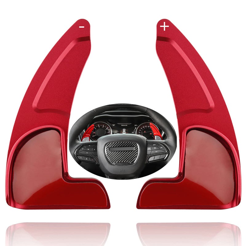 ELONN Paddle Shifter Extension for Dodge Charger,Challenger - Billet Aluminum Steering Wheel Paddle Shifters Covers Compatible with Dodge Charger,Challenger,Durang and More (See Fitment) - Red - Image 1
