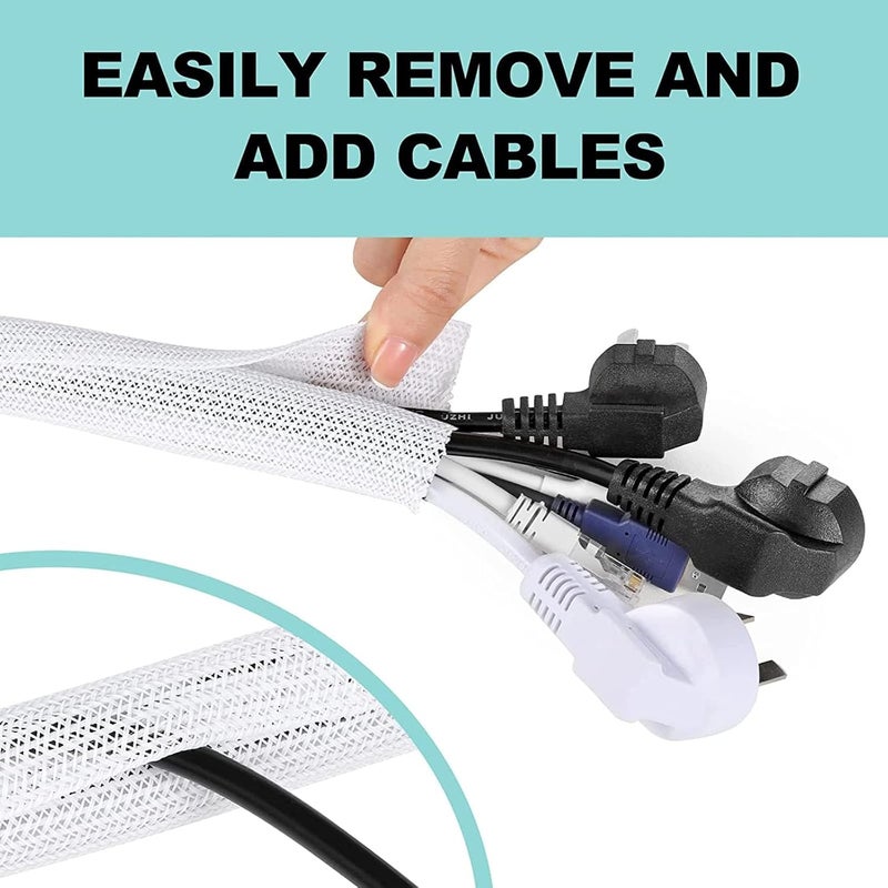 AGPtek Cable Sleeve Cover, 2Pack 5ft - 1.8inch, AGPTEK Cord Management System for Desk PC TV Computer Projector Wires Protection and Organization, Home, Theater and Office, White - Image 4