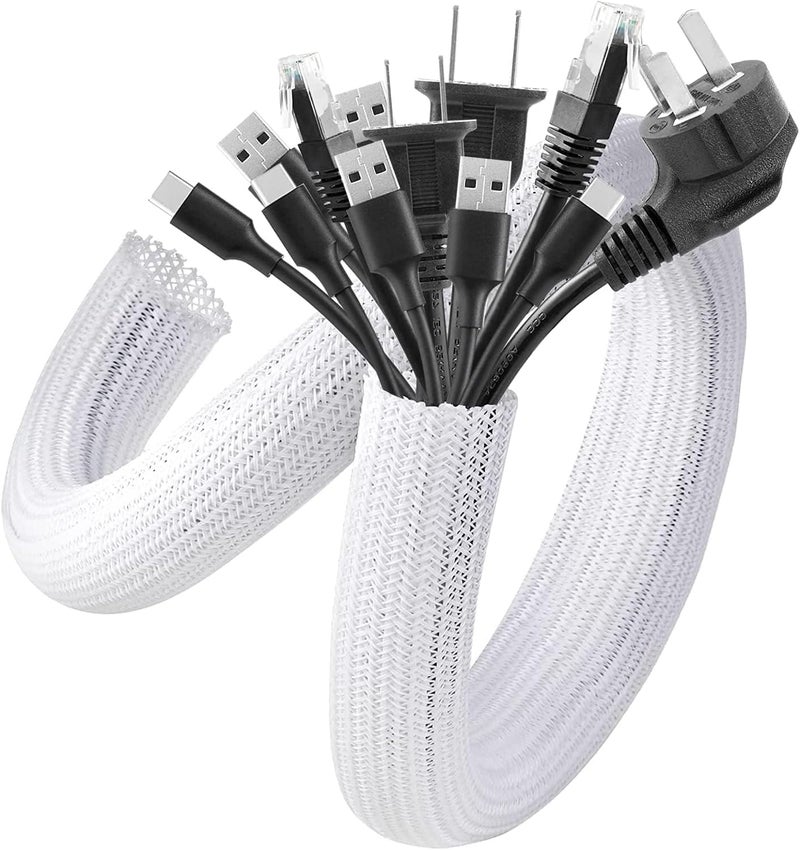 AGPtek Cable Sleeve Cover, 2Pack 5ft - 1.8inch, AGPTEK Cord Management System for Desk PC TV Computer Projector Wires Protection and Organization, Home, Theater and Office, White - Image 1