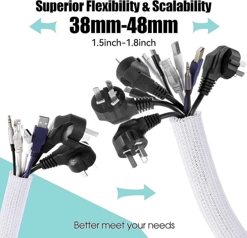 AGPtek Cable Sleeve Cover, 2Pack 5ft - 1.8inch, AGPTEK Cord Management System for Desk PC TV Computer Projector Wires Protection and Organization, Home, Theater and Office, White - Image 2