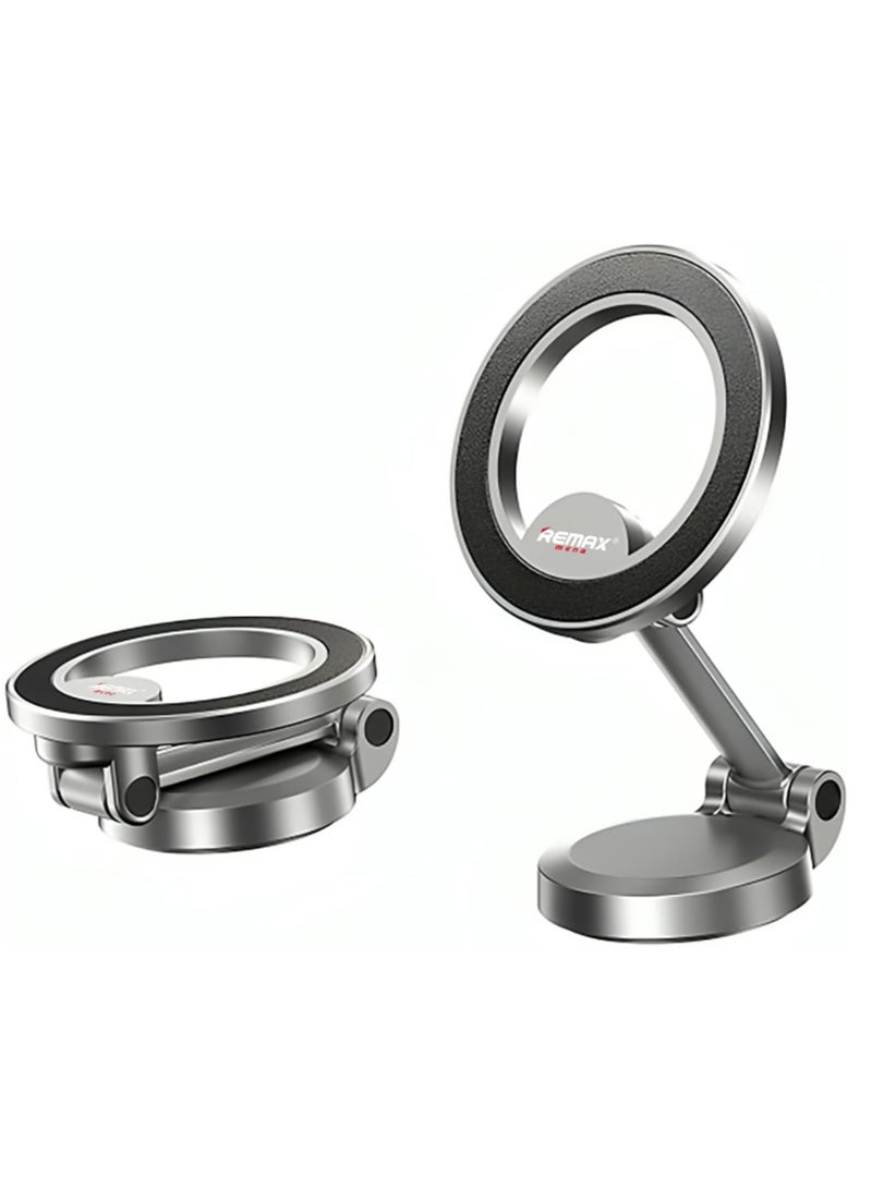 Remax Mena Magnetic Rotary Holder, Magnetic Car Holder, Mobile Phone Holder, Rotate 360 ​​degrees Folding for Car Dash Compatible with iPhone 15 14 13 12 Pro Max Plus (Silver) - Image 1