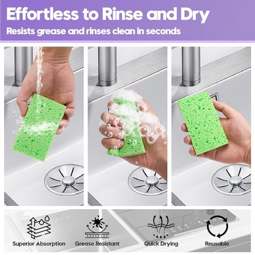 Phafaloop 18 Pack Compressed Cellulose Sponges, 6 Color Assorted Kitchen Cleaning Sponges, Natural Wood Pulp, Scratch-Free, Durable & Reusable, Multipurpose Household & Dishwasher Safe - Image 5