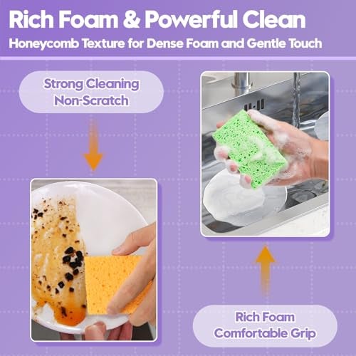 Phafaloop 18 Pack Compressed Cellulose Sponges, 6 Color Assorted Kitchen Cleaning Sponges, Natural Wood Pulp, Scratch-Free, Durable & Reusable, Multipurpose Household & Dishwasher Safe - Image 4
