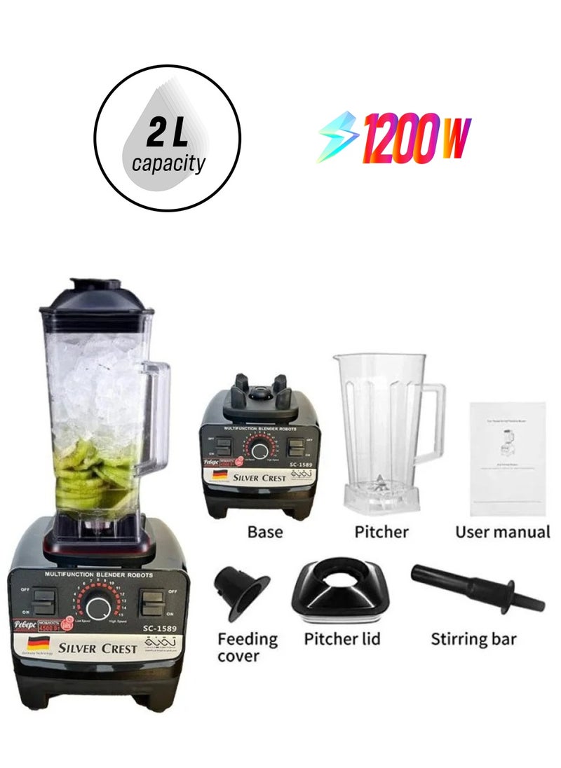 SILVER CREST - Silver Crest Blender – 1200W High-Performance Motor, 2 Jars, 8 Stainless Steel Blades, 2L Jar, Ice Crusher, Black - Image 1