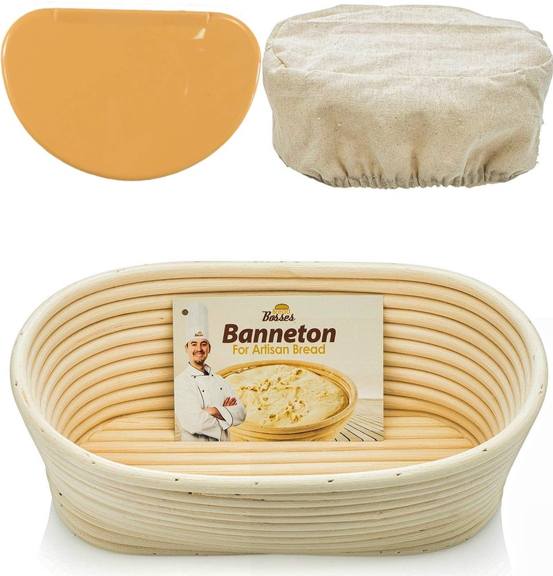 Bread Bosses Oval Bread Banneton Proofing Basket  10 Inch Baskets Sourdough Brotform Set Banaton Towel for Baking for Sourdough Bread Making Starter Jar Kit 