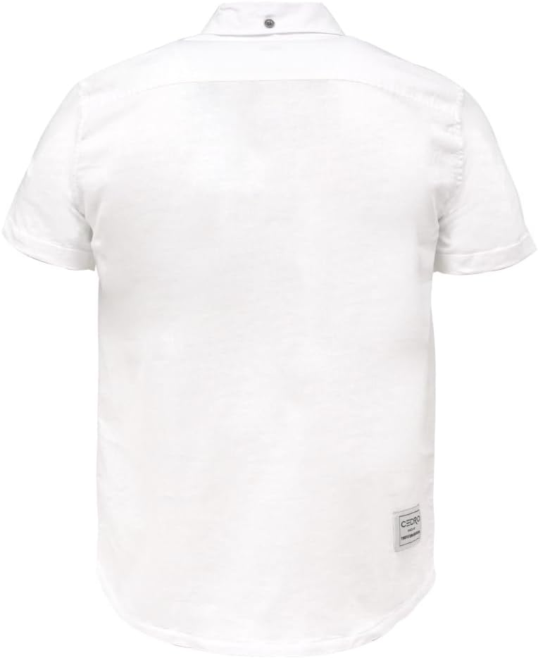 CEDRO قميص قصير الأكمام من الكتان القطني للرجال من سيدرو باللون الأبيض - مقاس عادي - Image 2