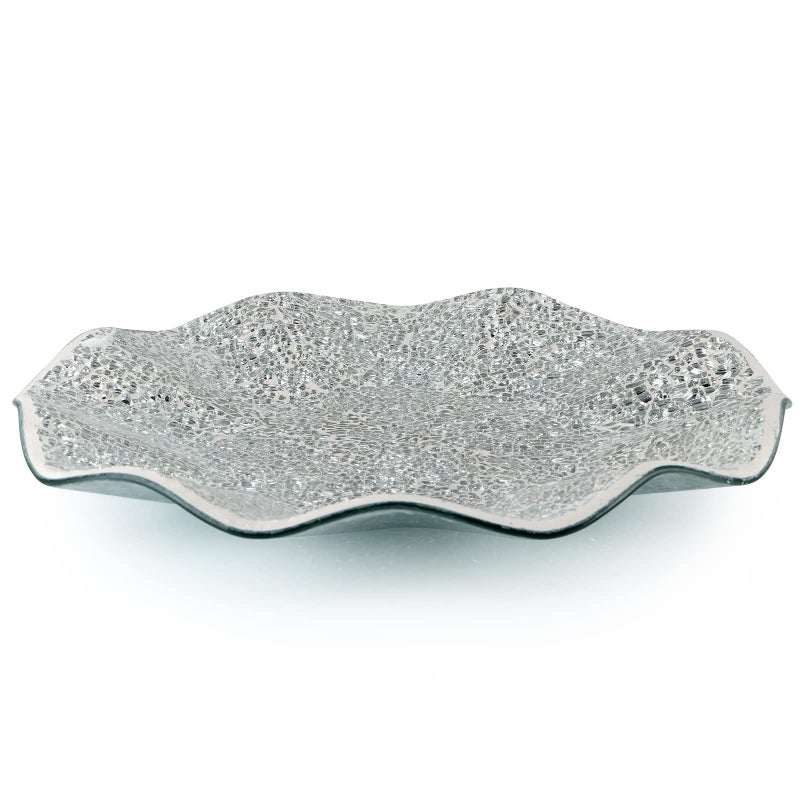 MDLUU Mosaic Centerpiece Tray 116 Decorative Glass Plate Home Decor Glass Bowl for Dining Room Table Coffee Table Gift Silver