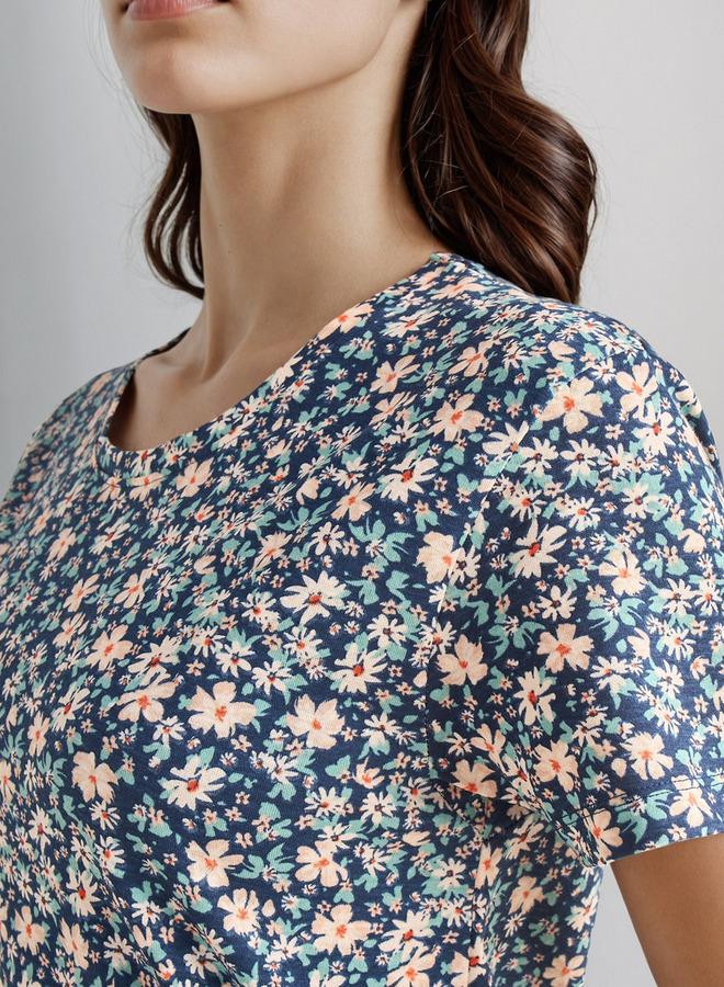 سبلاش فيڤ قميص نوم بطبعة زهور بطول الركبة - Image 4