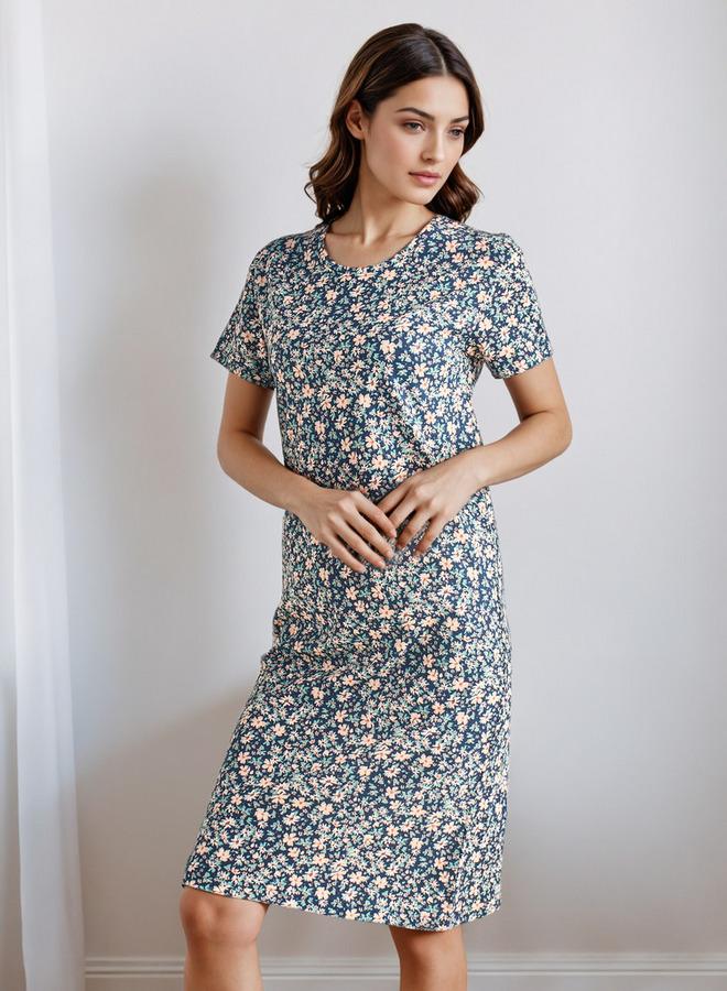 سبلاش فيڤ قميص نوم بطبعة زهور بطول الركبة - Image 1