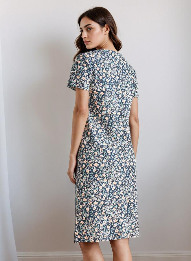 سبلاش فيڤ قميص نوم بطبعة زهور بطول الركبة - Image 3