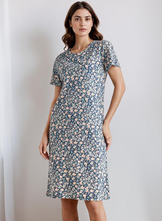 سبلاش فيڤ قميص نوم بطبعة زهور بطول الركبة - Image 2